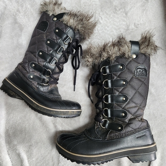 Sorel Tofino Womens 7 Boots Black Winter Waterproof Quilted Faux-Fur Trim - Picture 16 of 16